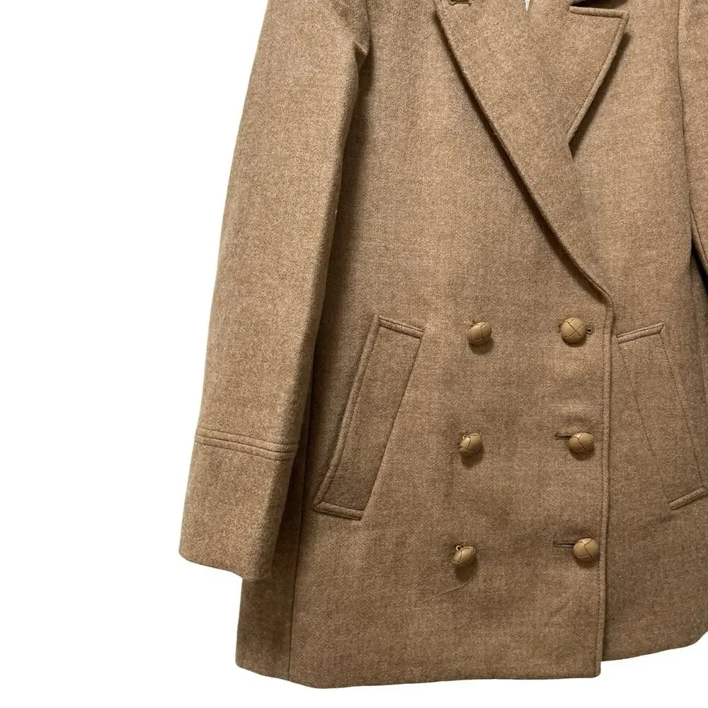 J Crew Womens Melton Wool Double Breasted Classic Peacoat Coat Size 4 Soft Brown